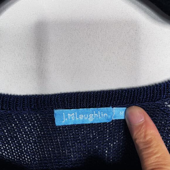 J McLaughlin Medium M Blue Loop Stitch Raglan Long Sleeve Sweater Cotton Blend - Picture 7 of 8